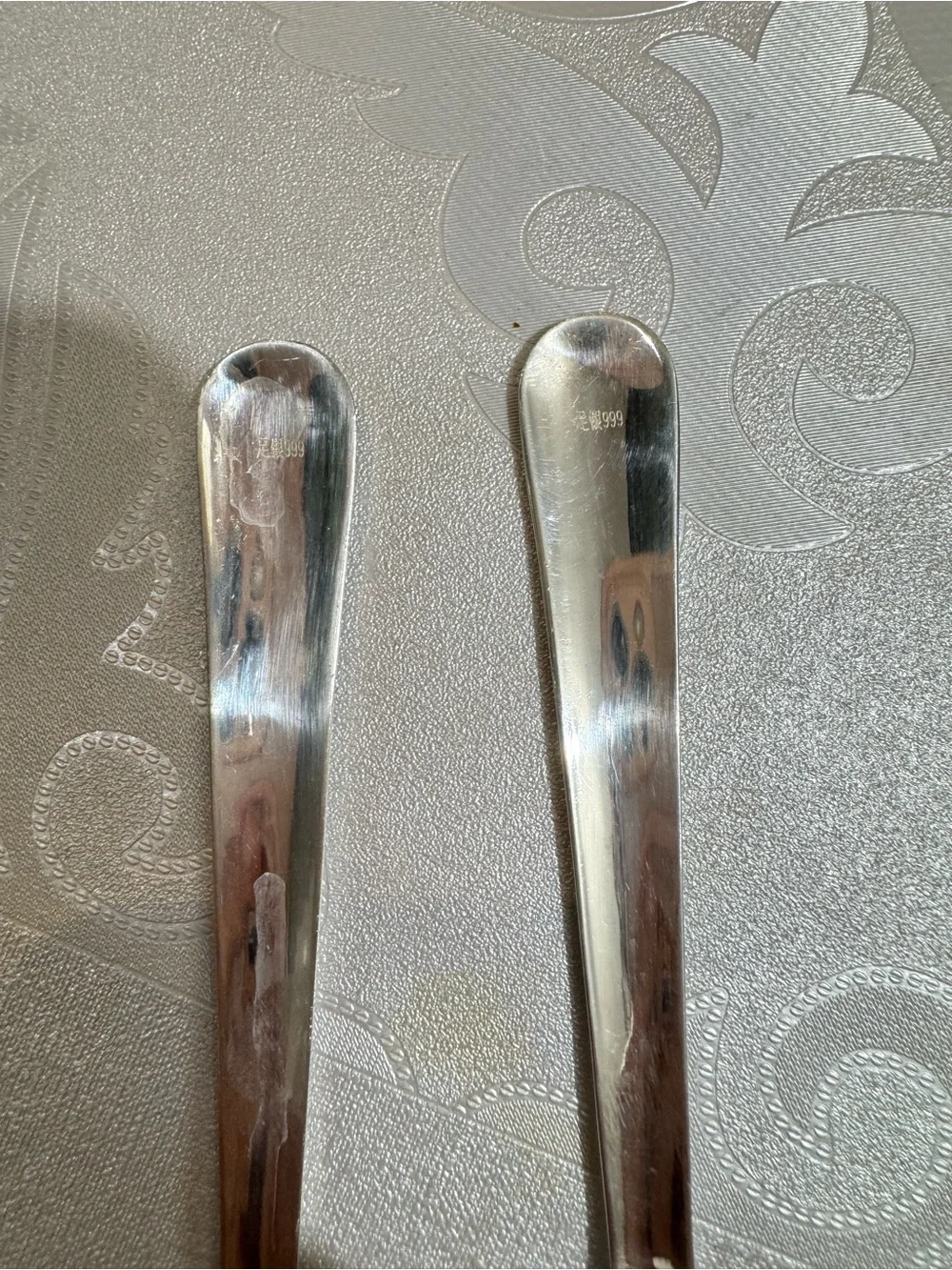 999 Fine Silver Chinese Dragon & Fu Character Spoons – 36g Each